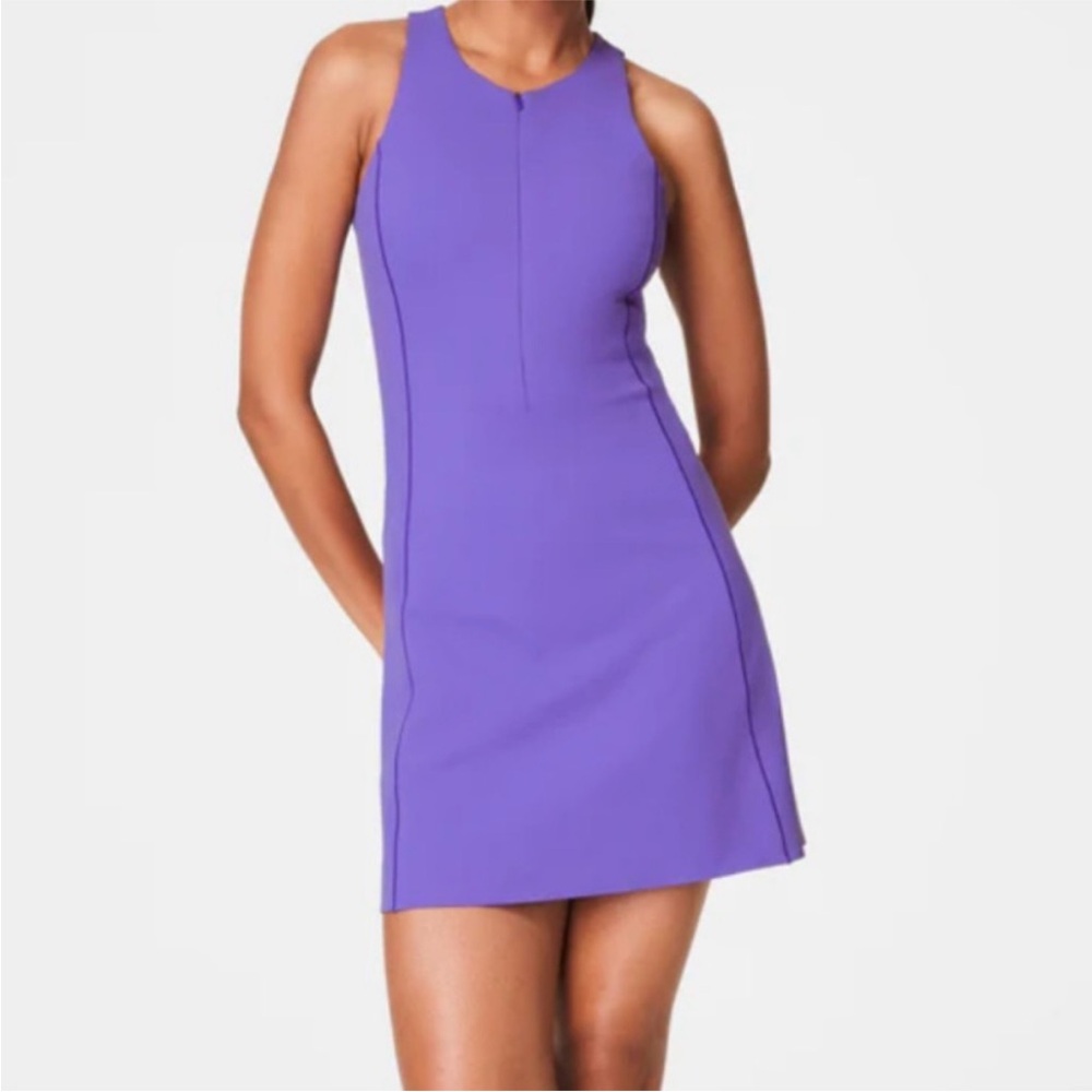 SPANX NEW Shape Get Moving Zip Front Mini Dress With Shorts Purple